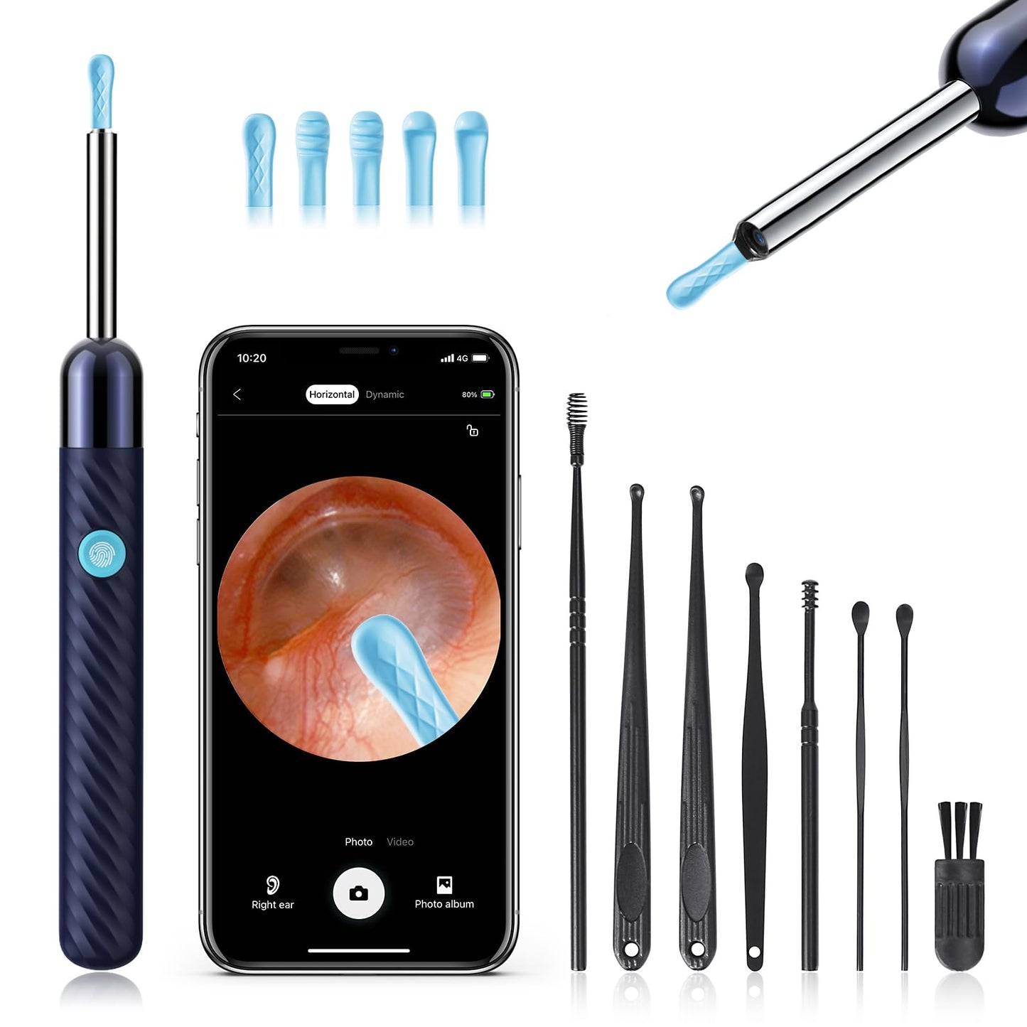 Ear Wax Removal - Earwax Remover Tool with 8 Pcs Ear Set - Ear Canal Cleaner with 1080P Camera - FSA HSA Eligible - Ear Cleaning Kit with 6 Ear Spoon - Ear Camera for iOS & Android (Black)