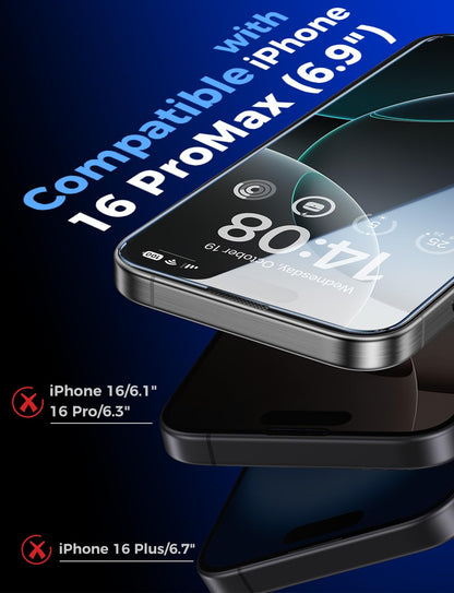 MAGIC JOHN 2 Pack for iPhone 16 Pro Max 6.9 inch Tempered Glass Screen Protector, HD Clear, Bubble Free, Easy Installation, Auto Dust-Elimination