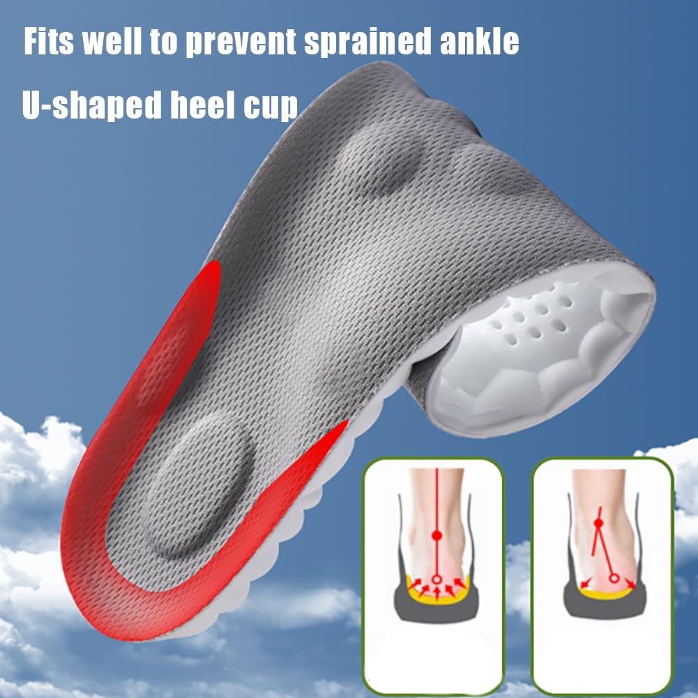 Soft Elastic Breathable Shoe Insoles, 4D Sports Sweat Absorbing Insoles for Women Men, Soft Comfort Memory Foam Shoe Insoles for Athletic Running (Green-A, 4.5-5)