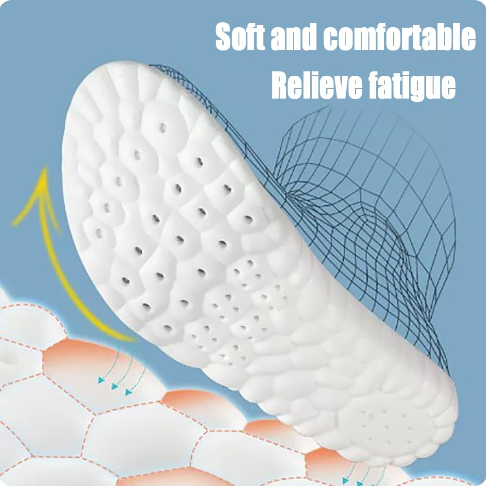 Soft Elastic Breathable Shoe Insoles, 4D Sports Sweat Absorbing Insoles for Women Men, Soft Comfort Memory Foam Shoe Insoles for Athletic Running (Green-A, 4.5-5)