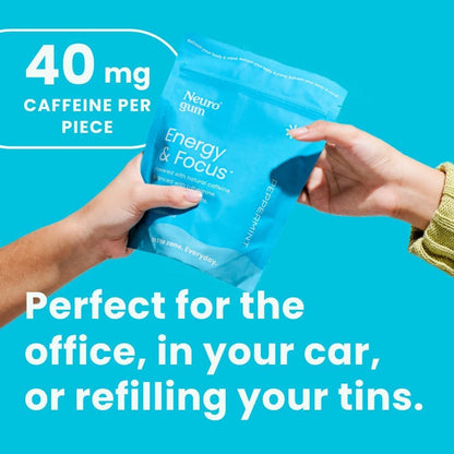 Energy & Focus Gum (90 Count Bag, Peppermint) | 40mg Natural Caffeine + L-Theanine + Vitamin B12 & B6 + Xylitol | Sugar Free Nootropic Cognitive Brain Performance Supplement