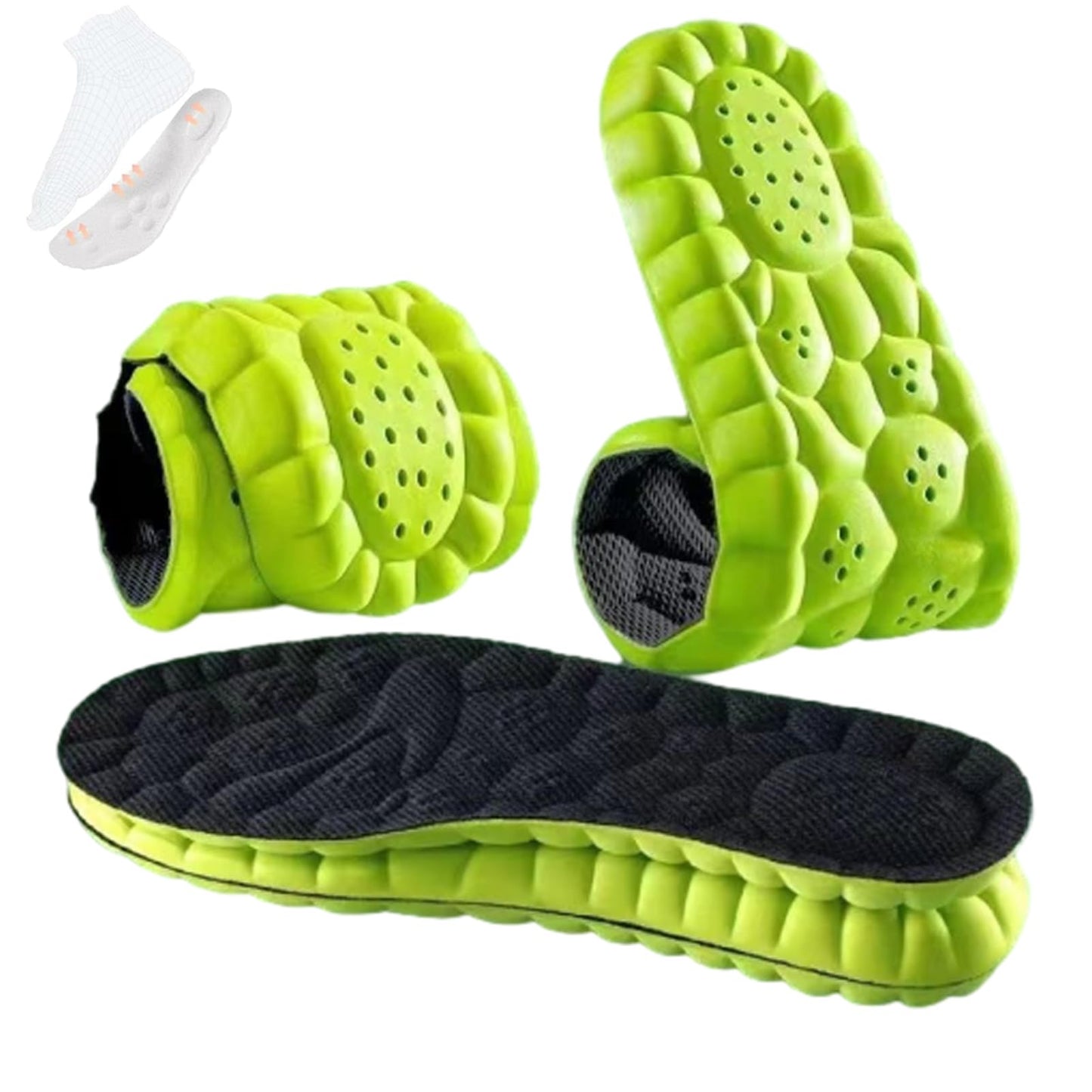 Soft Elastic Breathable Shoe Insoles, 4D Sports Sweat Absorbing Insoles for Women Men, Soft Comfort Memory Foam Shoe Insoles for Athletic Running (Green-A, 4.5-5)
