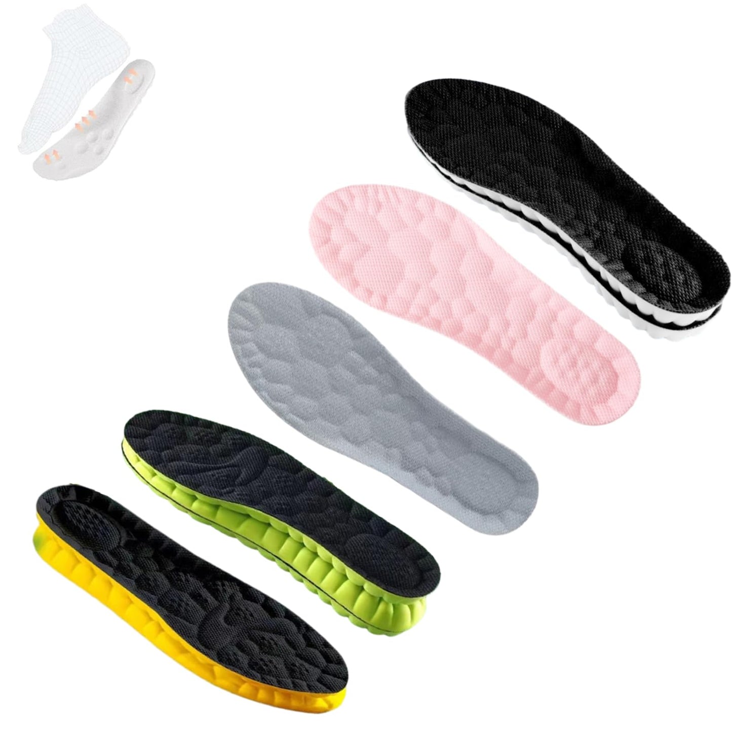 Soft Elastic Breathable Shoe Insoles, 4D Sports Sweat Absorbing Insoles for Women Men, Soft Comfort Memory Foam Shoe Insoles for Athletic Running (Green-A, 4.5-5)