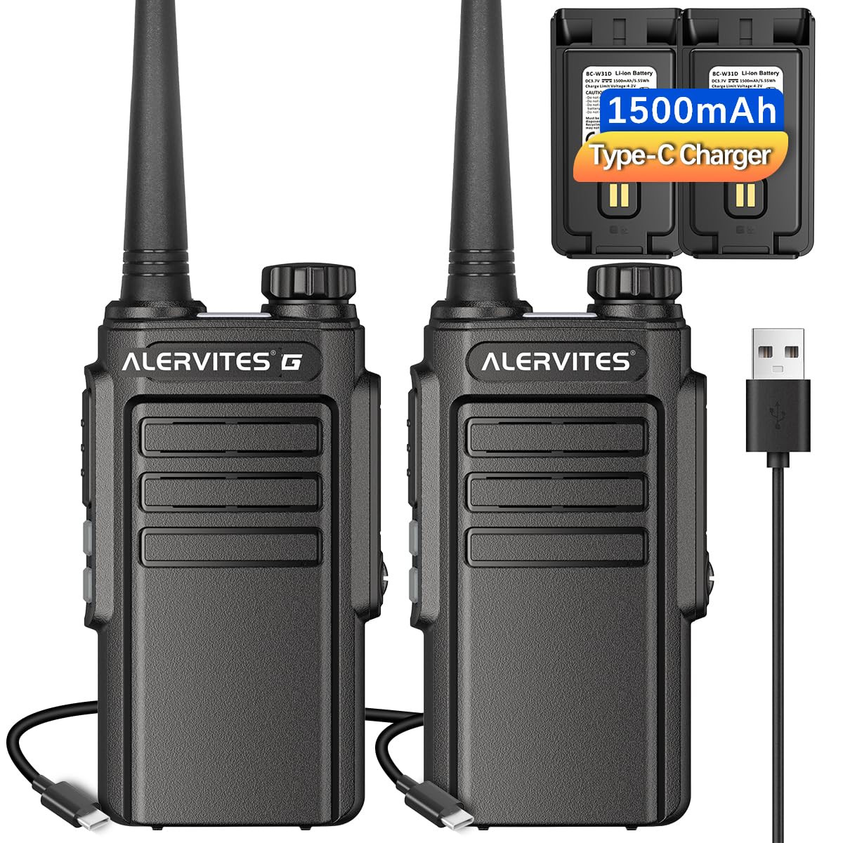 Walkie Talkies Long Range for Adults,Rechargeable UHF Handheld Strong Encrypted Handheld Two Way Radios Walky Talky with Noise Reduction,VOX and USB-C Charger for Camping Hiking Hotel,2Pack