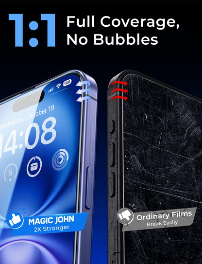 MAGIC JOHN 2 Pack for iPhone 16 Pro Max 6.9 inch Tempered Glass Screen Protector, HD Clear, Bubble Free, Easy Installation, Auto Dust-Elimination