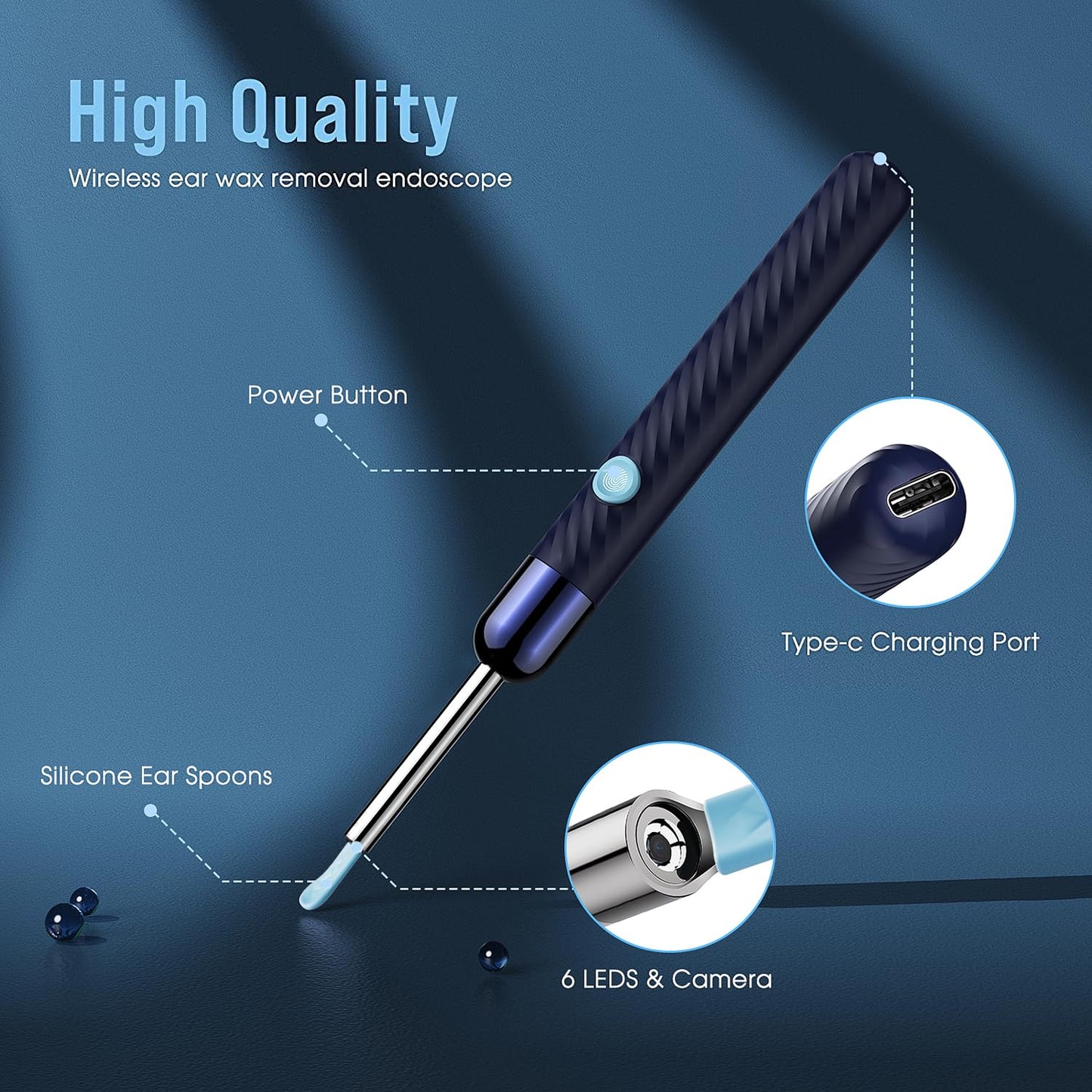 Ear Wax Removal - Earwax Remover Tool with 8 Pcs Ear Set - Ear Canal Cleaner with 1080P Camera - FSA HSA Eligible - Ear Cleaning Kit with 6 Ear Spoon - Ear Camera for iOS & Android (Black)