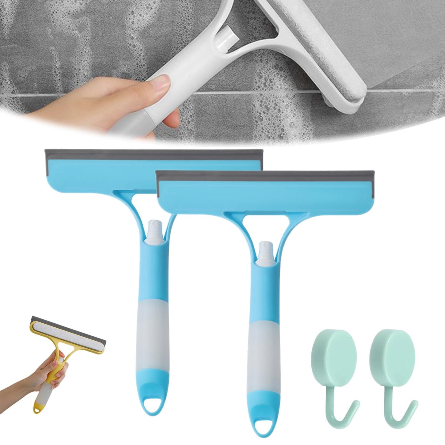 3 in 1 Window Cleaning Scraper, Squeegee with Sprayer, 3 in 1 Window Cleaner Squeegee with Rubber Blade for Shower, Car, Mirror, Home Windows, All-in-One Cleaner Tool