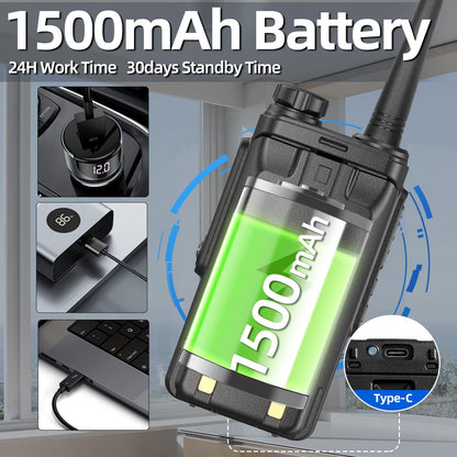 Walkie Talkies Long Range for Adults,Rechargeable UHF Handheld Strong Encrypted Handheld Two Way Radios Walky Talky with Noise Reduction,VOX and USB-C Charger for Camping Hiking Hotel,2Pack