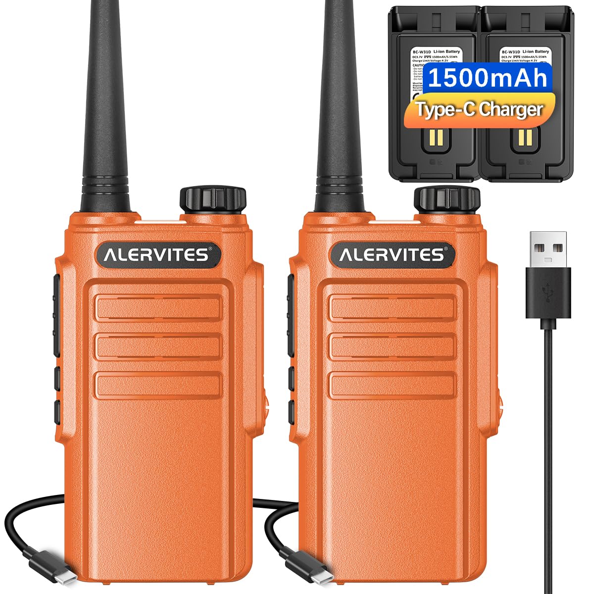 Walkie Talkies Long Range for Adults,Rechargeable UHF Handheld Strong Encrypted Handheld Two Way Radios Walky Talky with Noise Reduction,VOX and USB-C Charger for Camping Hiking Hotel,2Pack