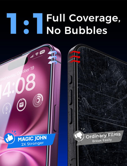 MAGIC JOHN 2 Pack for iPhone 16 Pro Max 6.9 inch Tempered Glass Screen Protector, HD Clear, Bubble Free, Easy Installation, Auto Dust-Elimination