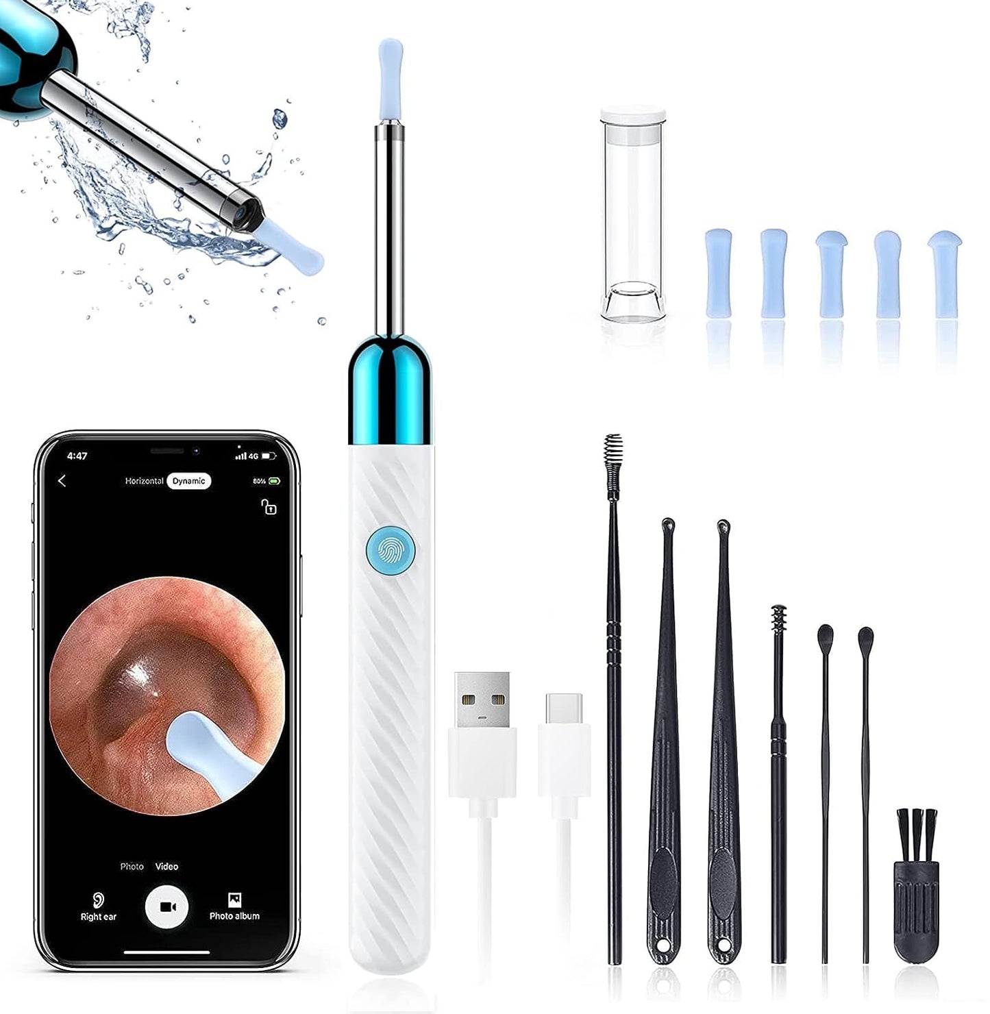 Ear Wax Removal - Earwax Remover Tool with 8 Pcs Ear Set - Ear Canal Cleaner with 1080P Camera - FSA HSA Eligible - Ear Cleaning Kit with 6 Ear Spoon - Ear Camera for iOS & Android (Black)