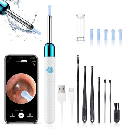 Ear Wax Removal - Earwax Remover Tool with 8 Pcs Ear Set - Ear Canal Cleaner with 1080P Camera - FSA HSA Eligible - Ear Cleaning Kit with 6 Ear Spoon - Ear Camera for iOS & Android (Black)