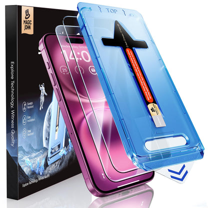 MAGIC JOHN 2 Pack for iPhone 16 Pro Max 6.9 inch Tempered Glass Screen Protector, HD Clear, Bubble Free, Easy Installation, Auto Dust-Elimination