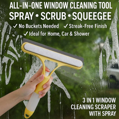 3 in 1 Window Cleaning Scraper, Squeegee with Sprayer, 3 in 1 Window Cleaner Squeegee with Rubber Blade for Shower, Car, Mirror, Home Windows, All-in-One Cleaner Tool