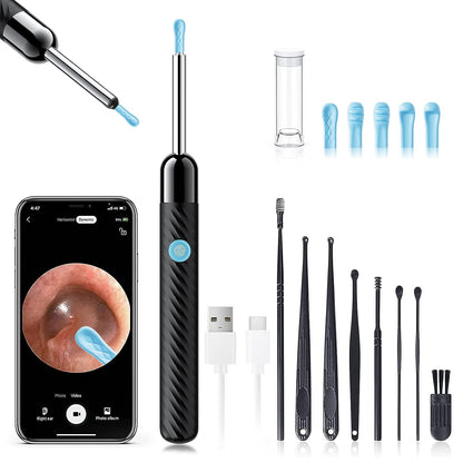Ear Wax Removal - Earwax Remover Tool with 8 Pcs Ear Set - Ear Canal Cleaner with 1080P Camera - FSA HSA Eligible - Ear Cleaning Kit with 6 Ear Spoon - Ear Camera for iOS & Android (Black)