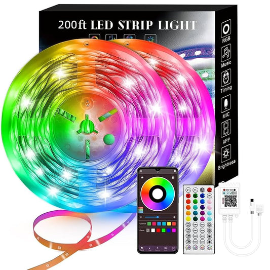 200ft Led Strip Lights RGB Music Sync Color Changing Bluetooth Led Lights with Smart App Control Remote Led Lights for Bedroom Room Lighting Flexible Home Décor