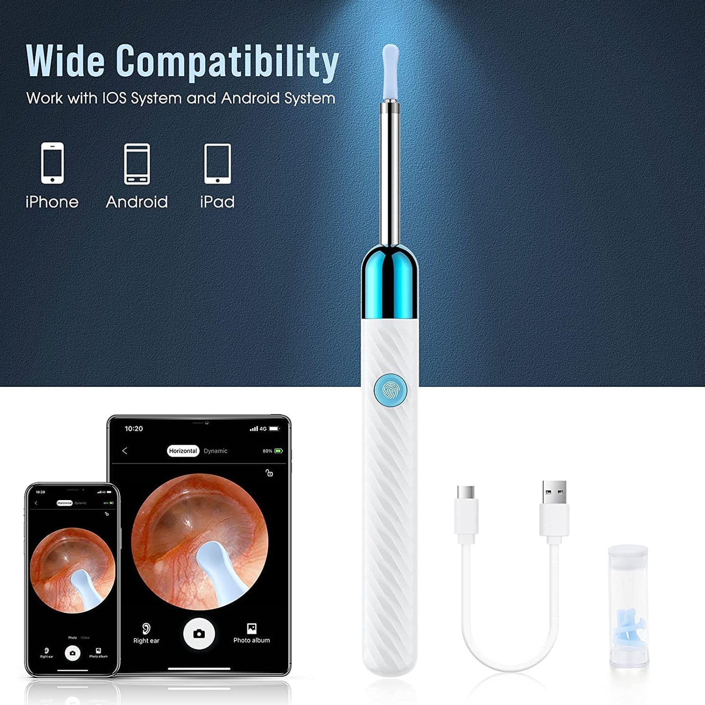 Ear Wax Removal - Earwax Remover Tool with 8 Pcs Ear Set - Ear Canal Cleaner with 1080P Camera - FSA HSA Eligible - Ear Cleaning Kit with 6 Ear Spoon - Ear Camera for iOS & Android (Black)