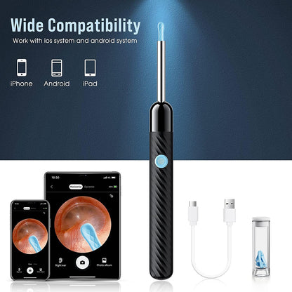 Ear Wax Removal - Earwax Remover Tool with 8 Pcs Ear Set - Ear Canal Cleaner with 1080P Camera - FSA HSA Eligible - Ear Cleaning Kit with 6 Ear Spoon - Ear Camera for iOS & Android (Black)