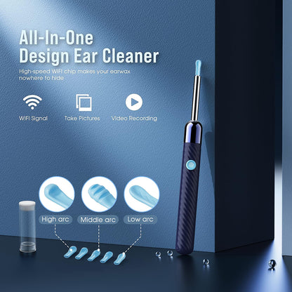 Ear Wax Removal - Earwax Remover Tool with 8 Pcs Ear Set - Ear Canal Cleaner with 1080P Camera - FSA HSA Eligible - Ear Cleaning Kit with 6 Ear Spoon - Ear Camera for iOS & Android (Black)